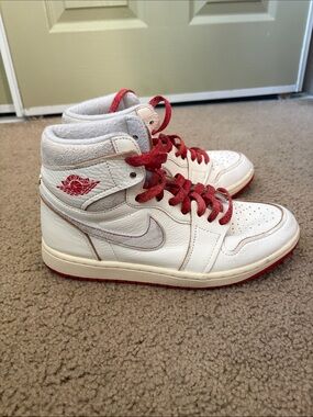 Jordan Women’s White and Red High-Top Sneakers with Red Laces
